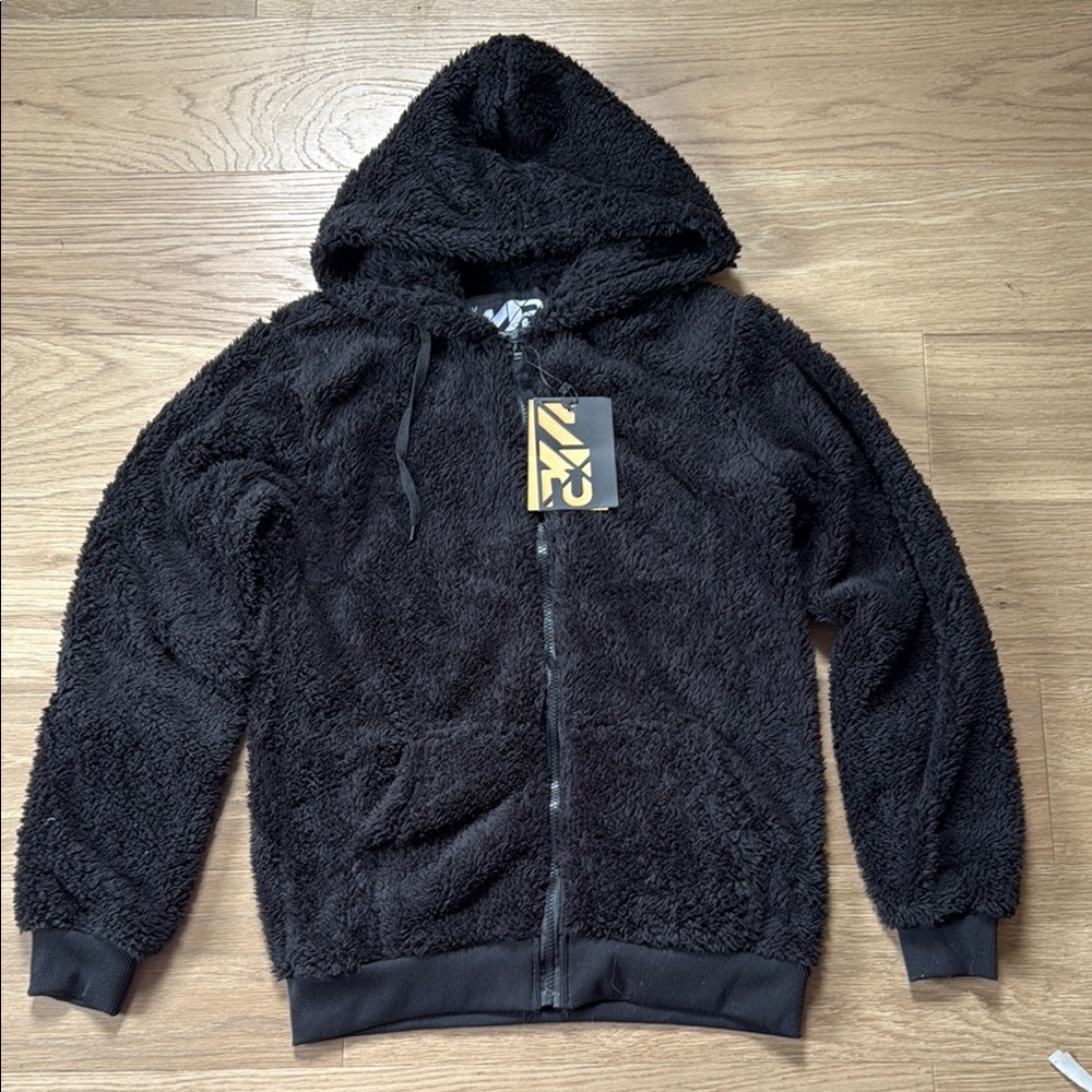 S2 Sportswear Cozy Zip Front Polyester Hooded Black Jacket Size XL